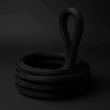 Coiled black 12-strand HMPE marine rope on a dark background.