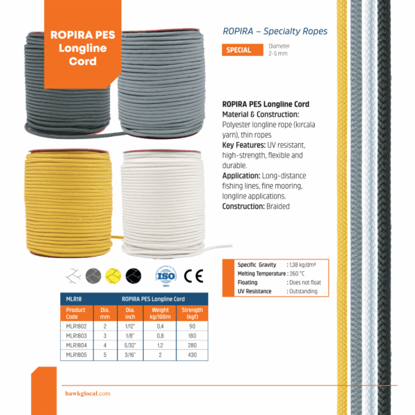 ROPIRA PES Longline Cord being used for longline rigging on a fishing setup.